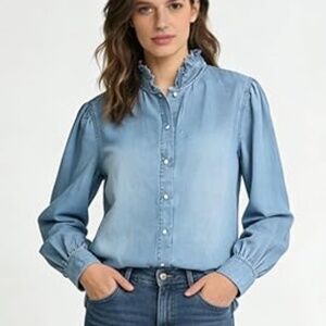 NEW Soft Denim Style Ruffle Collared Shirt